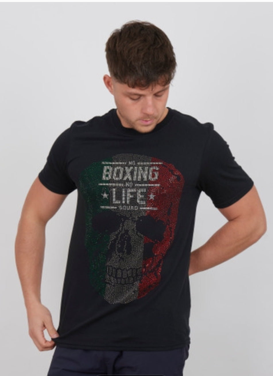 OFFICIAL NO BOXING NO LIFE - T Shirt Black with Mexican Skull Diamonte