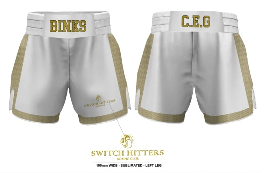 White & Gold Boxing Shorts BINKS