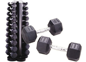Rubber Hex Dumbbell Set 1-10kg with Stand