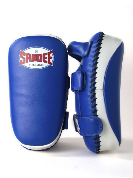 Sandee Blue & White Curved Thai Leather Kick Pads