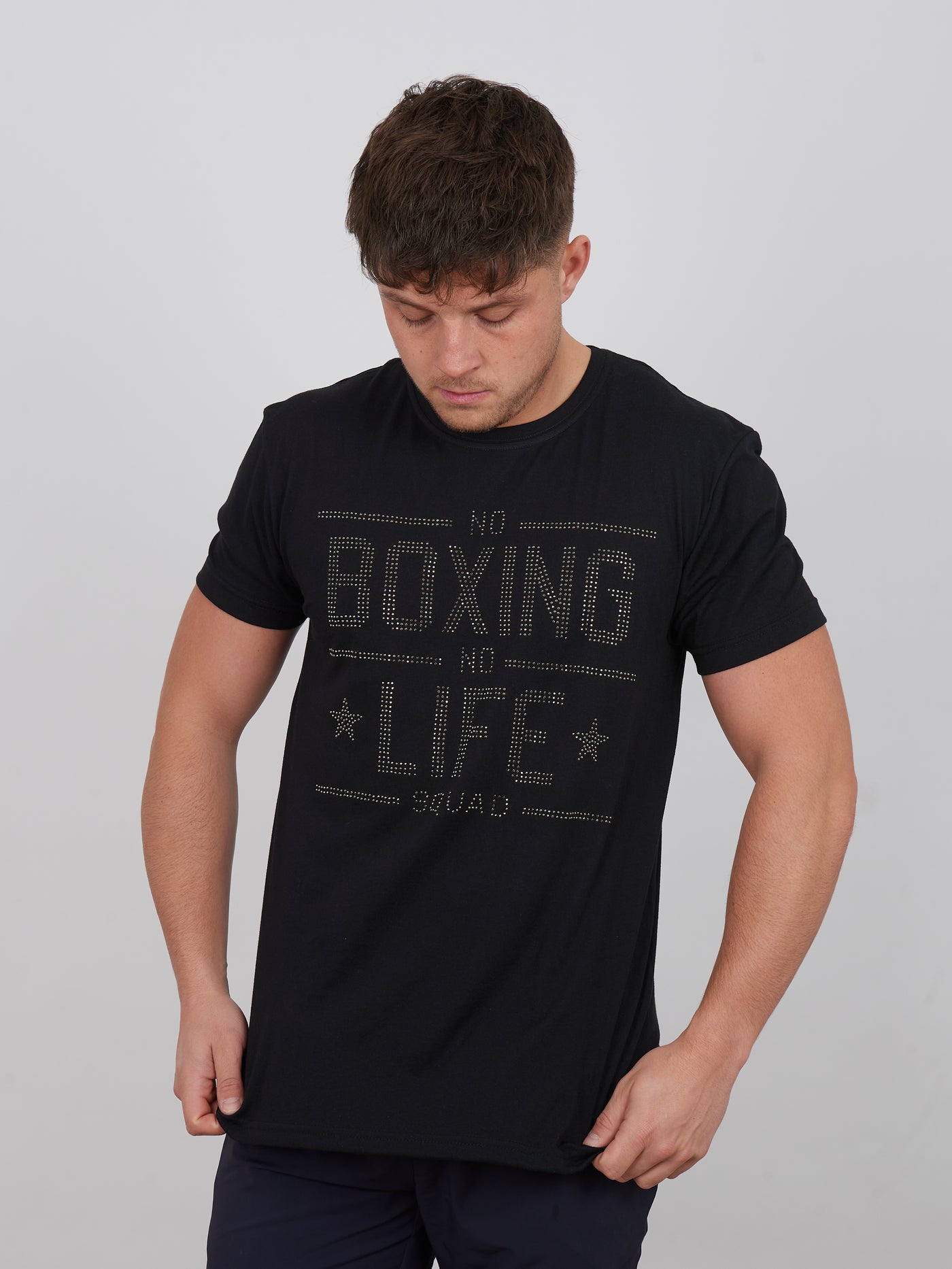OFFICIAL NO BOXING NO LIFE - T Shirt Black with Silver Diamonte