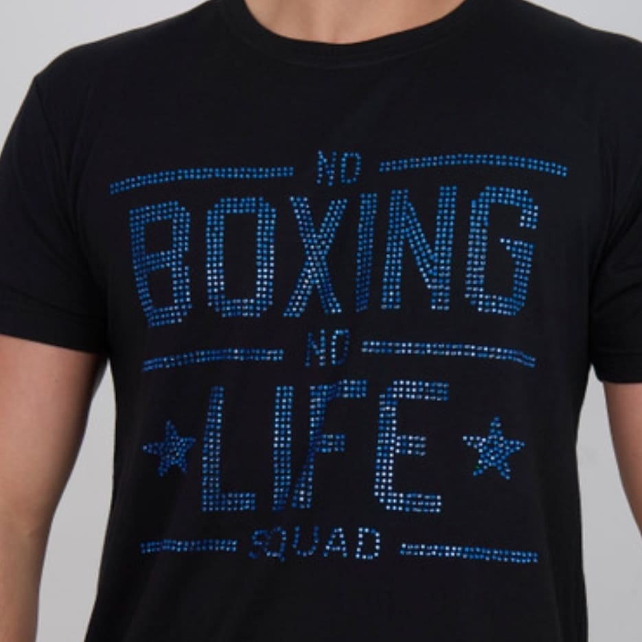 OFFICIAL NO BOXING NO LIFE - T Shirt Black with Blue Diamonte