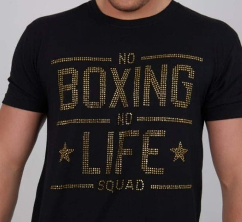 OFFICIAL NO BOXING NO LIFE - T Shirt Black with Gold Diamonte